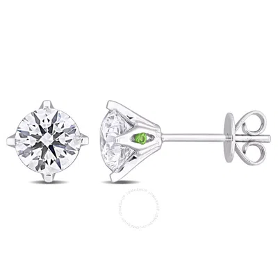 Created Forever 2ct Tdw Lab-created Diamond And Tsavorite Accent Solitaire Stud Earrings In 14k Whit In White