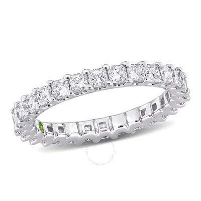 Created Forever 2ct Tdw Princess-cut Lab-created Diamond And Tsavorite Accent Eternity Ring In 14k W In Metallic