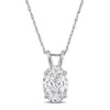 Created Forever 2ct Tw Oval-cut Lab Grown Diamond Solitaire Pendant With Chain In 14k White Gold - 1 In Metallic