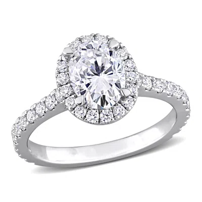 Created Forever 2ct Tw Oval Lab-grown Diamond Halo Engagement Ring In 14k White Gold In Silver