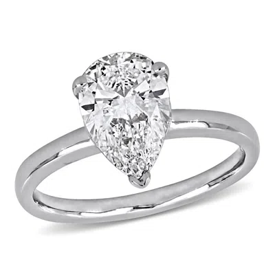 Created Forever 2ct Tw Pear-shaped Lab Grown Diamond Solitaire Engagement Ring In 14k White Gold In Metallic
