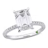 CREATED FOREVER CREATED FOREVER 3 1/10CT TDW EMERALD-CUT LAB-CREATED DIAMOND AND TSAVORITE ACCENT ENGAGEMENT RING IN