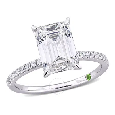 Created Forever 3 1/10ct Tdw Emerald-cut Lab-created Diamond And Tsavorite Accent Engagement Ring In In White