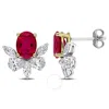 Created Forever 3 1/10ct Tgw Created Ruby And 1 5/8ct Tw Lab-grown Diamond Cluster Stud Earrings In In Yellow