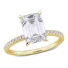 Created Forever 3 1/10ct Tw Emerald And Round-cut Lab-grown Diamond Solitaire Engagement Ring In 14k In Yellow