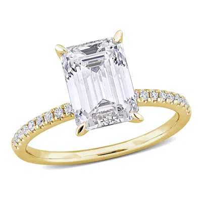 Created Forever 3 1/10ct Tw Emerald And Round-cut Lab-grown Diamond Solitaire Engagement Ring In 14k In ["yellow"]
