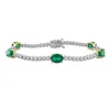 Created Forever 3 1/2 Ct Tgw Oval Created Emerald And 1 3/8 Ct Tw Lab Grown Diamond Tennis Bracelet  In Metallic
