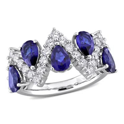 Created Forever 3 1/2ct Tgw Created Blue Sapphire And 7/8ct Tw Lab-grown Diamond Semi-eternity Ring  In ["white"]