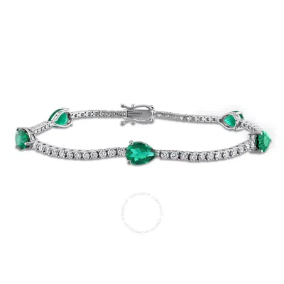 Created Forever 3 1/2ct Tgw Pear-cut Created Emerald And 1 3/5ct Tw Lab-grown Diamond Tennis Bracele In White