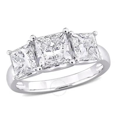Created Forever 3 1/2ct Tw Princess-cut Lab-grown Diamond 3-stone Engagement Ring In 14k White Gold