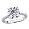 Created Forever 3 Tdw Lab-created Diamond And Tsavorite Accent Engagement Ring In 14k White Gold In White