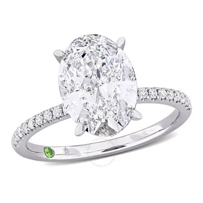 Created Forever 3 1/6ct Tdw Oval Lab-created Diamonds And Tsavorite Accent Engagement Ring In 14k Wh In Metallic