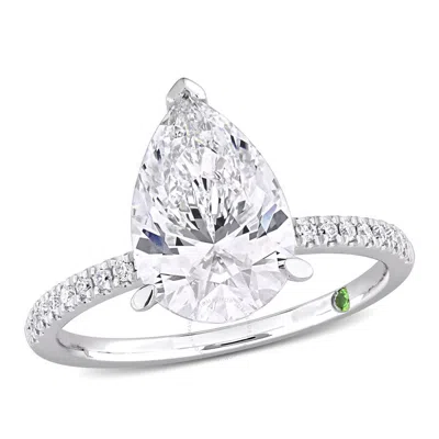 Created Forever 3 1/6ct Tdw Pear Shape Lab-created Diamond And Tsavorite Accent Engagement Ring In 1 In White