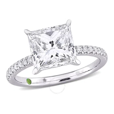 Created Forever 3 1/6ct Tdw Princess-cut Lab-created Diamond And Tsavorite Accent Engagement Ring In In White