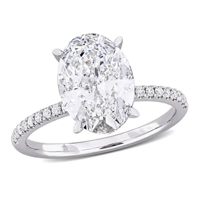 Created Forever 3 1/6ct Tw Oval And Round-cut Lab-grown Diamonds Solitaire Engagement Ring In 14k Wh In ["white"]