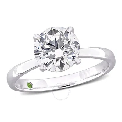 Created Forever 3 1/8ct Tdw Lab-created Diamond And Tsavorite Accent Solitaire Engagement Ring In 14 In Metallic