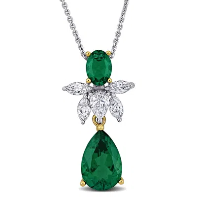 Created Forever 3 3/8 Ct Tgw Created Emerald And 4/5 Ct Tw Lab-grown Diamond Drop Necklace In 14k Tw In Multi