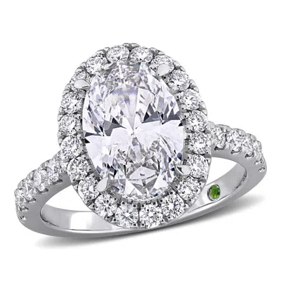 Created Forever 3 7/8 Ct Tdw Oval Lab-created Diamond And Tsavorite Accent Ring In 14k White Gold In Metallic