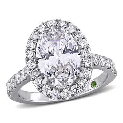 Created Forever 3 7/8 Ct Tdw Oval Lab-created Diamond And Tsavorite Accent Ring In 14k White Gold