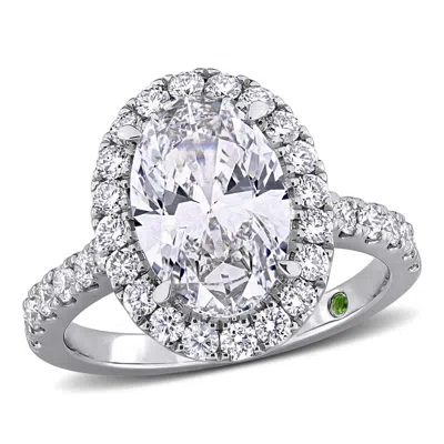 Created Forever 3 7/8 Ct Tdw Oval Lab-created Diamond And Tsavorite Accent Ring In 14k White Gold In ["white"]