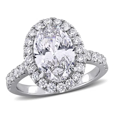 Created Forever 3 7/8 Ct Tw Oval Lab-grown Diamond Halo Engagement Ring In 14k White Gold