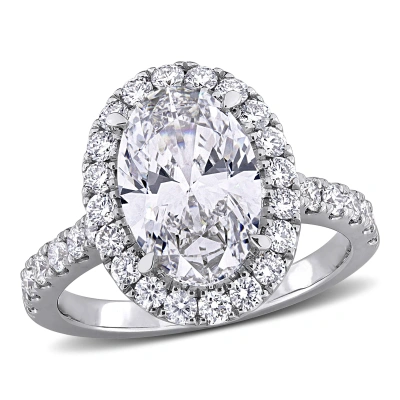 Created Forever 3 7/8 Ct Tw Oval Lab-grown Diamond Halo Engagement Ring In 14k White Gold In Silver