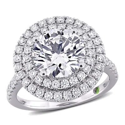 Created Forever 3 7/8ct Tdw Lab-created Diamond And Tsavorite Accent Halo Ring In 14k White Gold