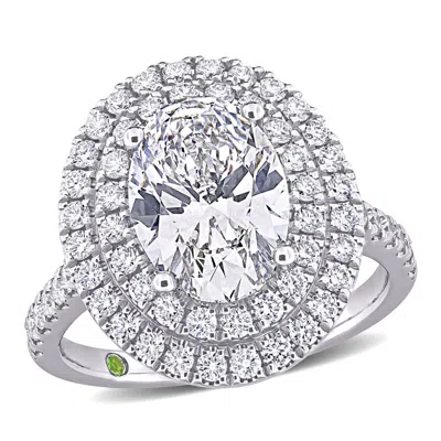 Created Forever 3 7/8ct Tdw Oval Lab-created Diamond And Tsavorite Accent Halo Engagement Ring In 14 In White