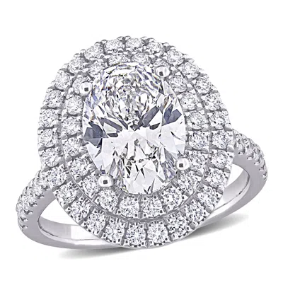Created Forever 3 7/8ct Tw Oval Lab-grown Diamond Double Halo Engagement Ring In 14k White Gold In Silver