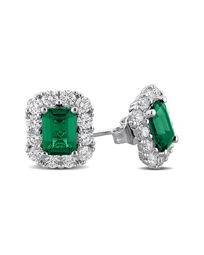 Created Forever 3.12 Ct. Tw. Lab-grown Diamond & Lab-grown Created Emerald  Silver Earrings In Transparent