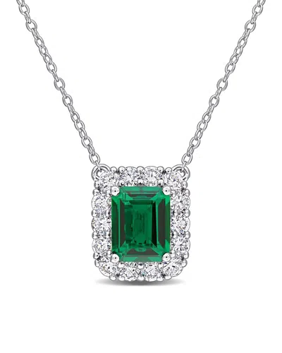 Created Forever 3.28 Ct. Tw. Lab-grown Diamond & Lab-grown Created Emerald Silver Pendant In Multi