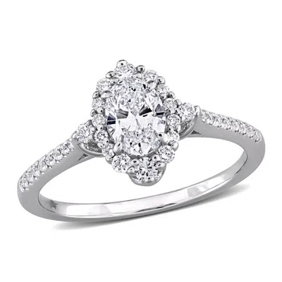 Created Forever 3/4ct Tw Oval And Round-cut Lab-grown Diamond Halo Engagement Ring In 14k White Gold In Brown