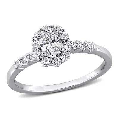 Created Forever 3/4ct Tw Oval-cut Lab-grown Diamond Halo Engagement Ring In Sterling Silver In Metallic