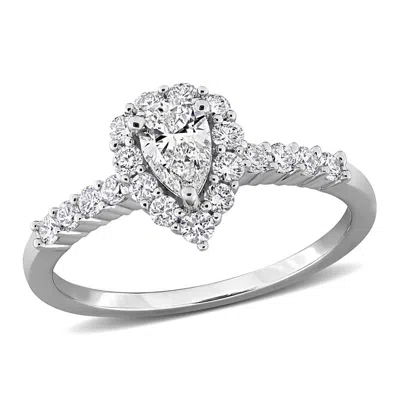 Created Forever 3/4ct Tw Pear-shaped Lab-grown Diamond Halo Engagement Ring In Sterling Silver In Metallic