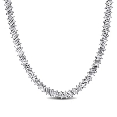 Created Forever 36 1/3 Ct Tw Emerald-cut Lab-grown Diamond Tennis Necklace In K White Gold In Transparent