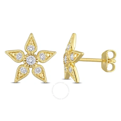 Created Forever 3/8 Ct Tgw Lab Created Diamond Floral Stud Earrings In 18k Yellow Gold Plated Sterli