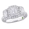 Created Forever 3ct Tdw Emerald-cut Lab-created Diamond And Tsavorite Accent 3-stone Ring In 14k Whi In White