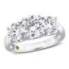 CREATED FOREVER CREATED FOREVER 3CT TDW LAB-CREATED DIAMOND AND TSAVORITE ACCENT 3-STONE RING IN 14K WHITE GOLD
