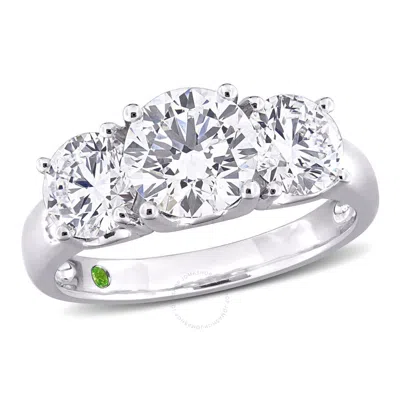 Created Forever 3ct Tdw Lab-created Diamond And Tsavorite Accent 3-stone Ring In 14k White Gold In Metallic