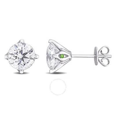 Created Forever 3ct Tdw Lab-created Diamond And Tsavorite Accent Solitaire Stud Earrings In 14k Whit In Metallic