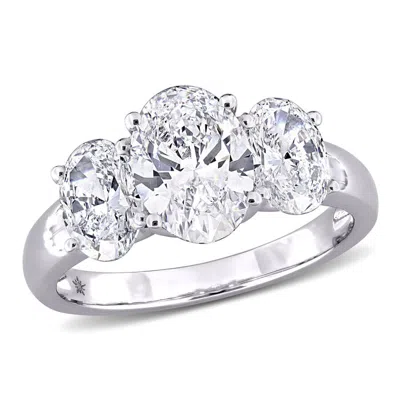Created Forever 3ct Tdw Oval-cut Lab-created Diamond 3-stone Ring In 14k White Gold In Metallic