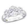 CREATED FOREVER CREATED FOREVER 3CT TDW OVAL-CUT LAB-CREATED DIAMOND AND TSAVORITE ACCENT 3-STONE RING IN 14K WHITE 