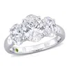 Created Forever 3ct Tdw Oval-cut Lab-created Diamond And Tsavorite Accent 3-stone Ring In 14k White  In White