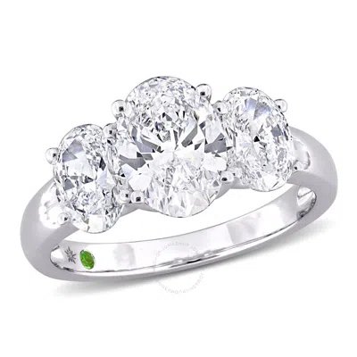 Created Forever 3ct Tdw Oval-cut Lab-created Diamond And Tsavorite Accent 3-stone Ring In 14k White