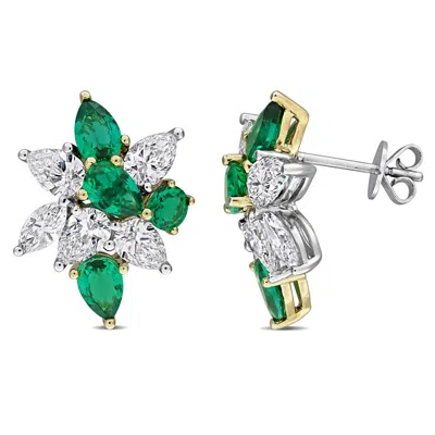 Created Forever 3ct Tw Lab-grown Diamond And 2 7/8ct Tgw Created Emerald Cluster Drop Earrings In 18 In White