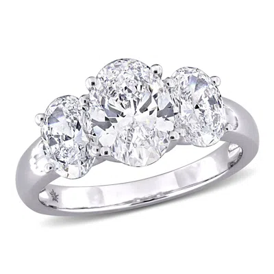 Created Forever 3ct Tw Oval-cut Lab-grown Diamond 3-stone Engagement Ring In 14k White Gold