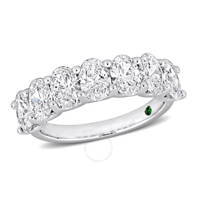 Created Forever 3ct Tw Oval Lab-created Diamond And Created Emerald Accent Semi-eternity Ring In 14k In Metallic