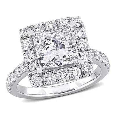 Created Forever 4 1/3ct Tdw Princess-cut Lab-created Diamond Halo Engagement Ring In 14k White Gold In Silver