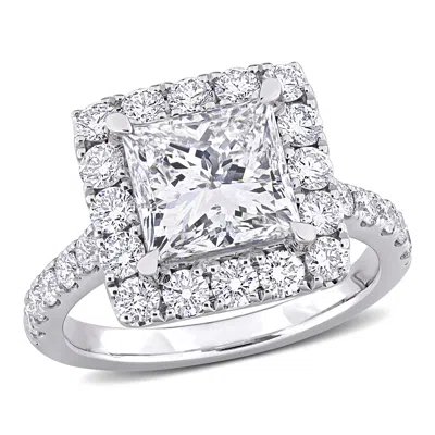 Created Forever 4 1/3ct Tw Princess Lab-grown Diamond Halo Engagement Ring In 14k White Gold In Silver