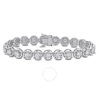 Created Forever 4 4/5 Ct Tdw Lab-created Diamond Halo Tennis Bracelet In 14k White Gold In Metallic